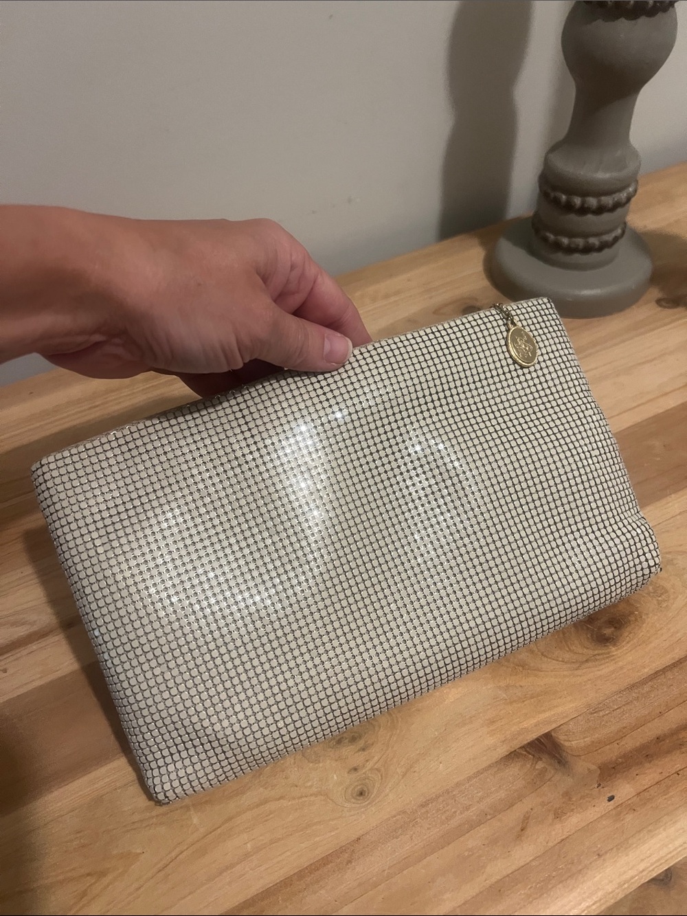 Vintage Whiting and Davis Saks Fifth Avenue Cream Bone Mesh Clutch Bag